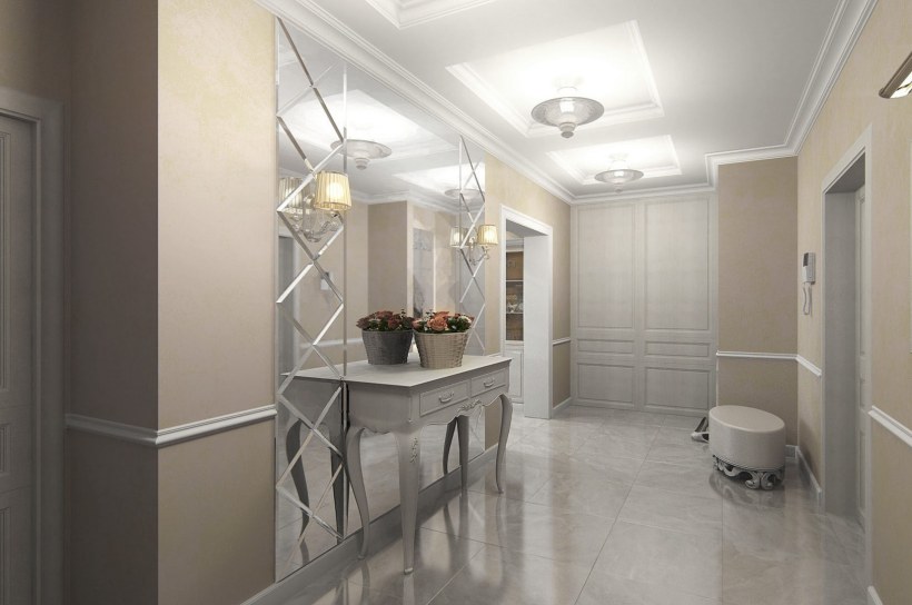Интерьер холла в современном стиле в светлых тонах