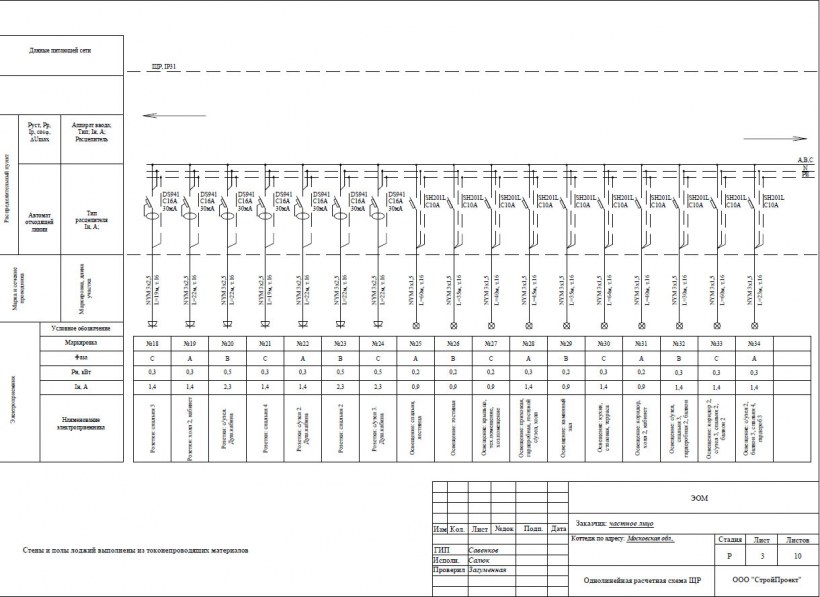 Исполнительная схема розеточной сети