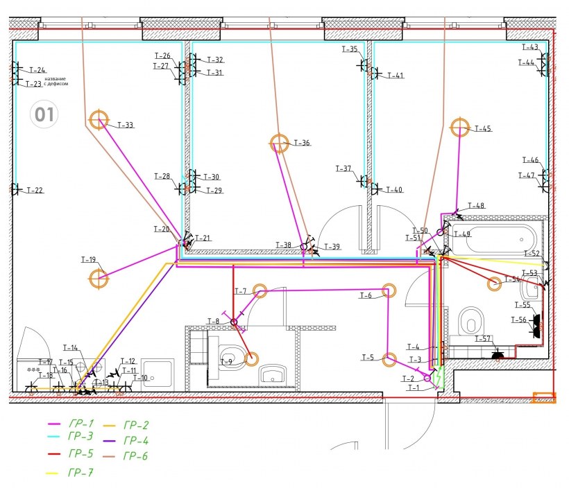 Исполнительная схема электроснабжения и освещения помещений