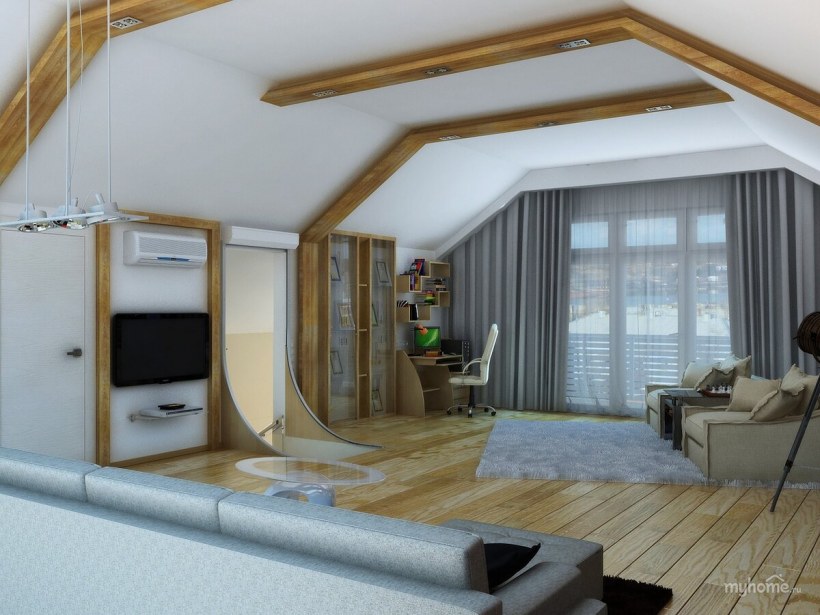 Интерьер спальни на мансардном этаже