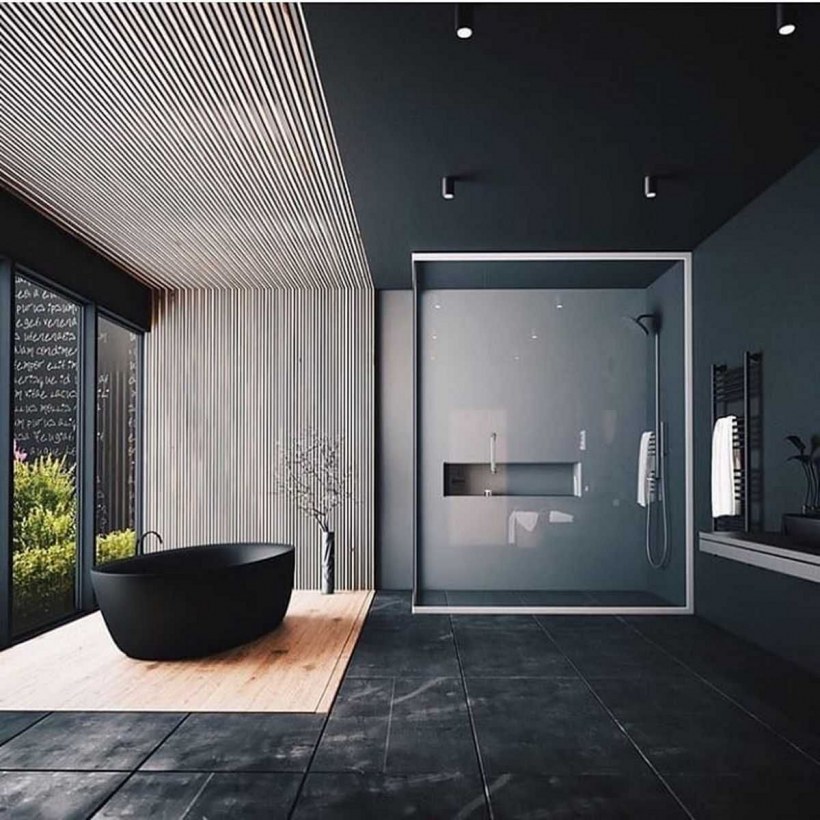 Темный интерьер ванной