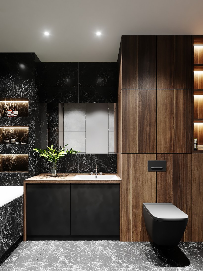 Черная туалетная комната