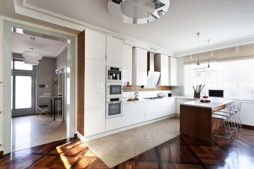 Кухня гостинная пол в современном стиле