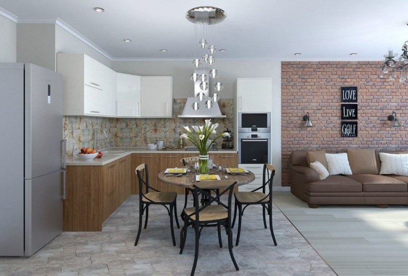 Кухня гостиная плитка и ламинат