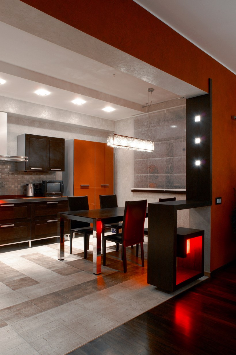 Зонирование пола кухня гостиная