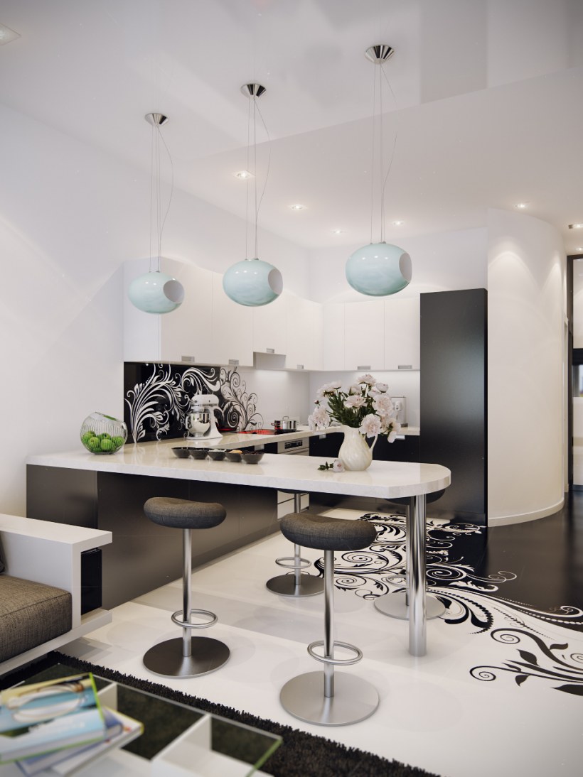 Дизайн пола кухни-студии