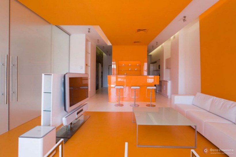 Бело оранжевый интерьер