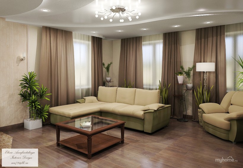 Гостиная в частном доме бюджетный вариант