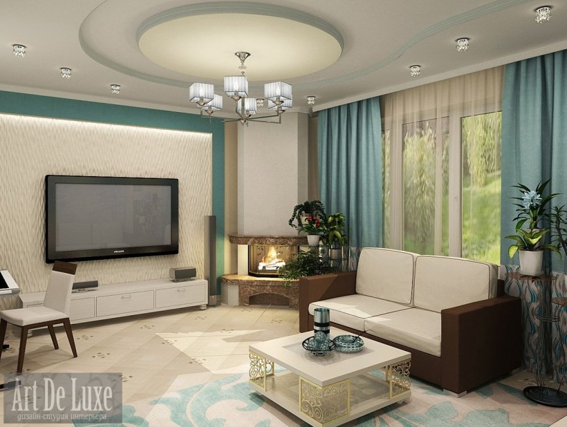 Гостиная в частном доме бюджетный вариант