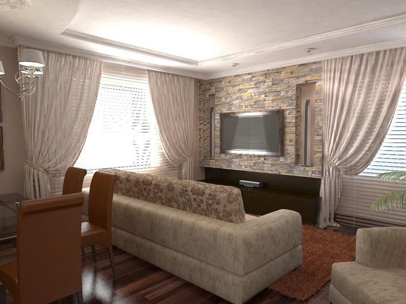 Недорогой интерьер гостиной в частном доме