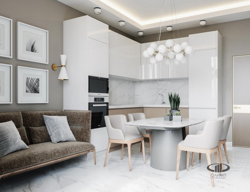 Кухня гостиная в светлых тонах