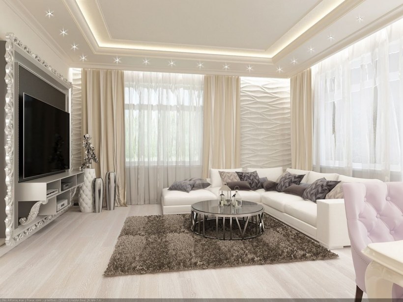 Зал гостиная в светлых тонах