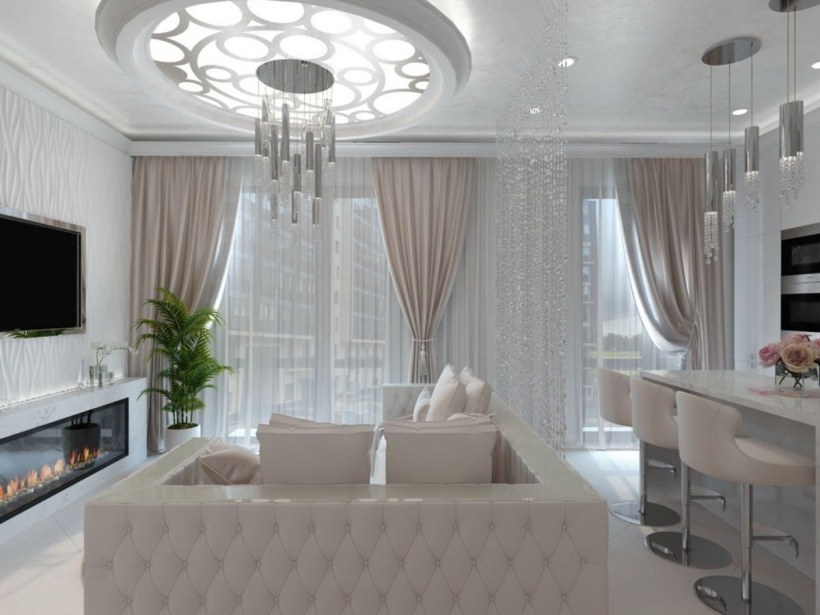 Кухня гостиная в светлых тонах