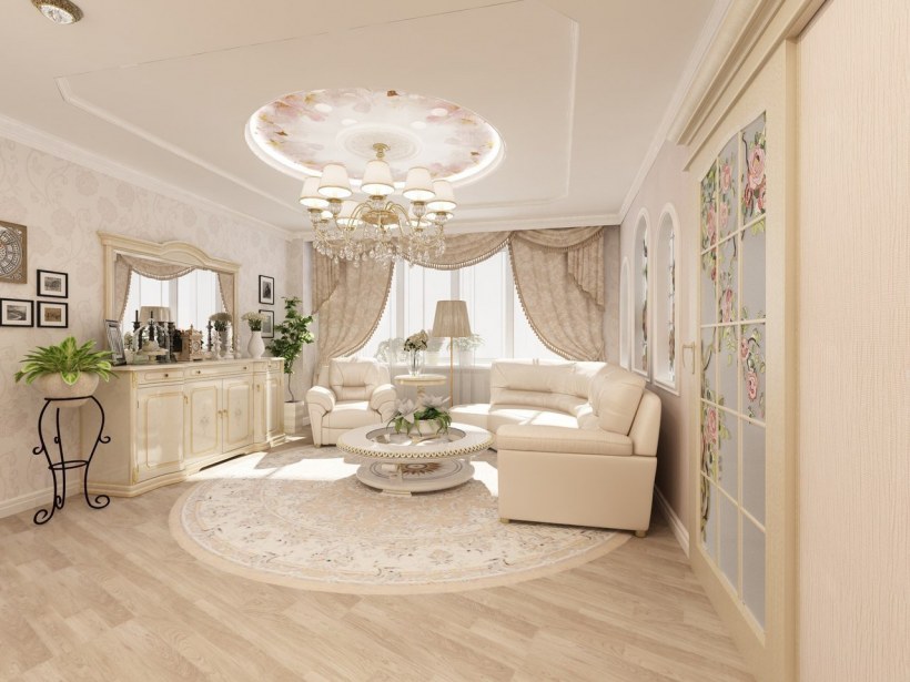 Гостиная в стиле классика в светлых тонах