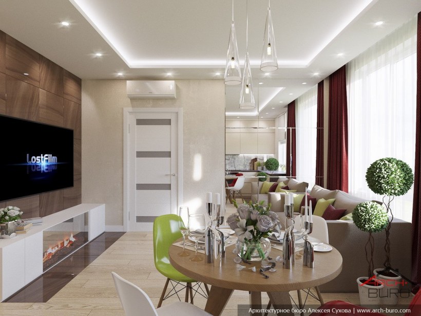 Гостиная столовая в светлых тонах