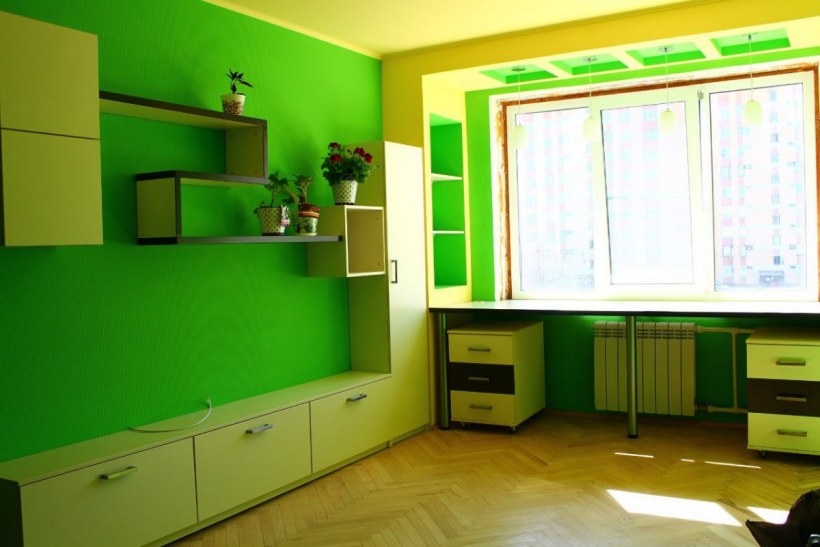 Комната в бежево зеленых тонах