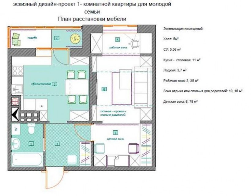 Двухкомнатная квартира 47м2 планировка