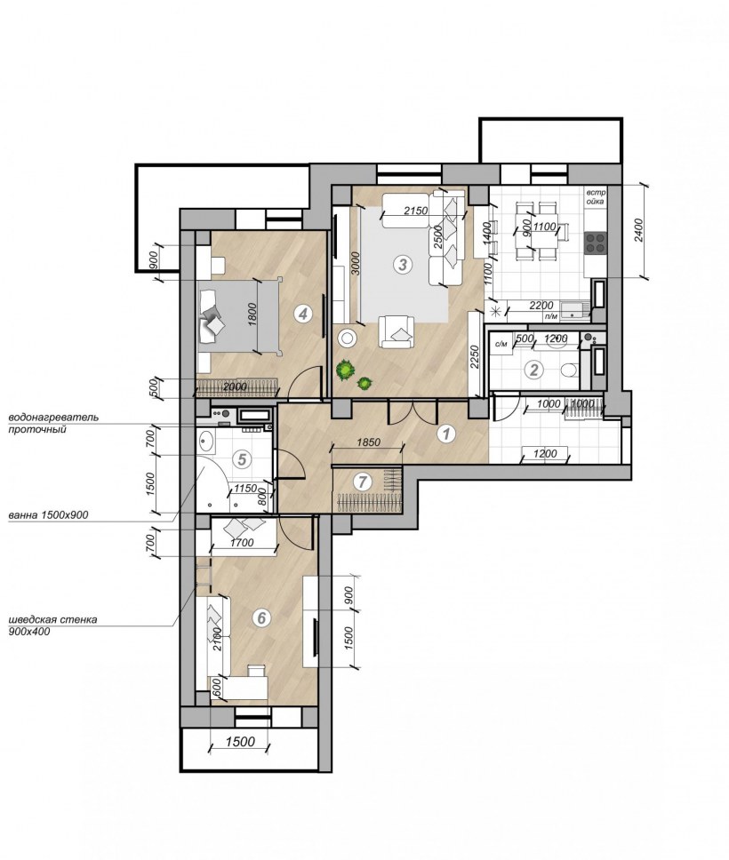 Планировка квартиры 3 комнатной с расстановкой мебели