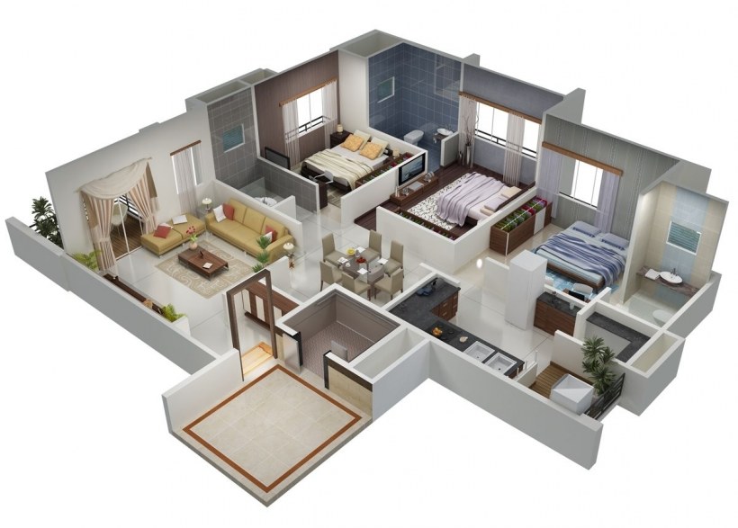 Интерьер трехкомнатной квартиры