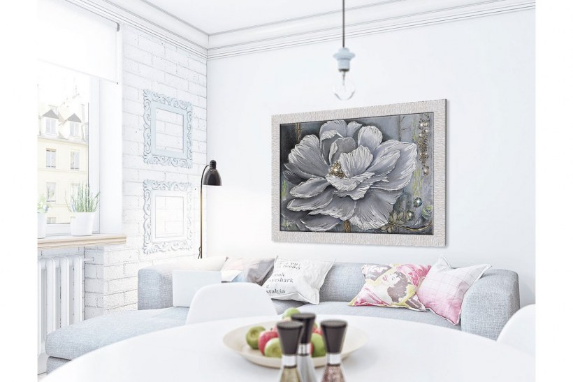 Репродукция в раме коттеджные розы с декором 140х65 см #