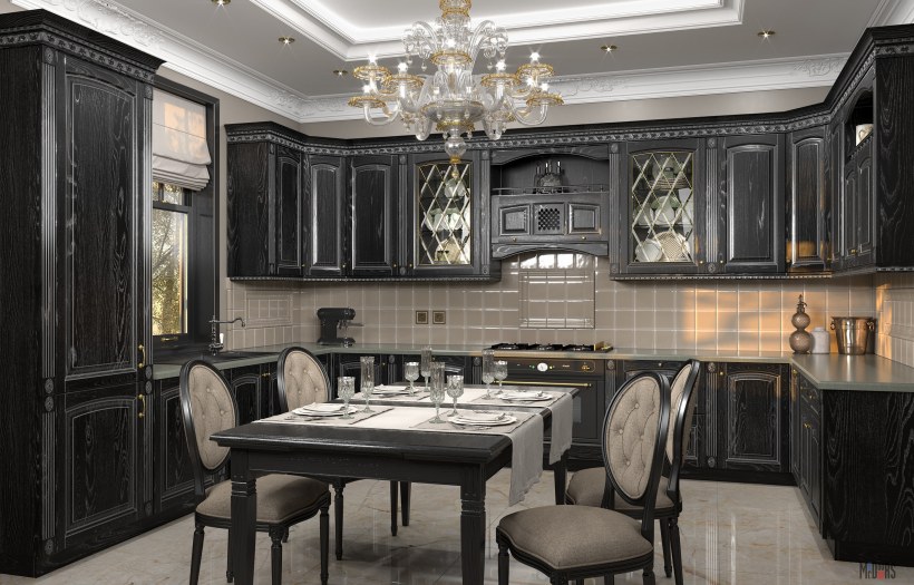 Кухни в темной патине Нео классика