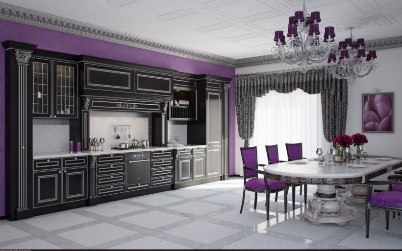 Фиолетовая кухня в классическом стиле