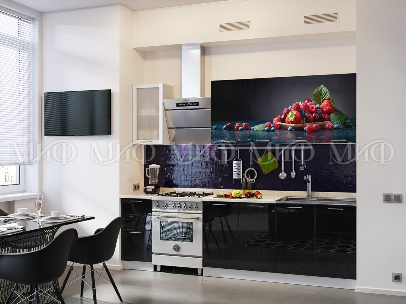 Кухня Техно New 2.0 м миф белый глянец/черный глянец