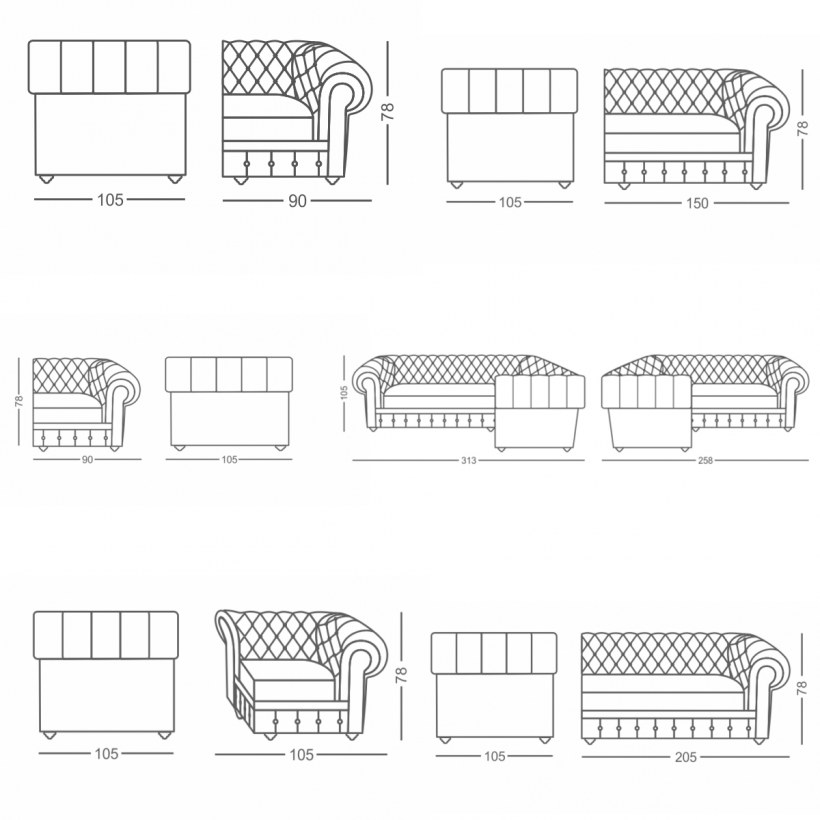 Диван Честерфилд угловой габариты