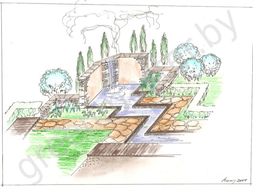 Эскизный план сквера на склоне