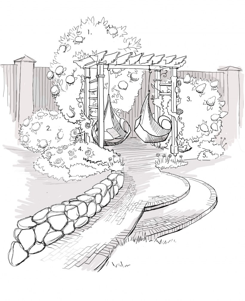 Ландшафт сада карандашом