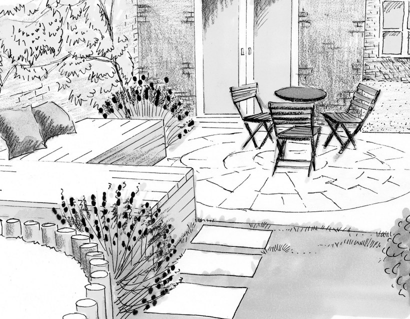 Ландшафт сада карандашом