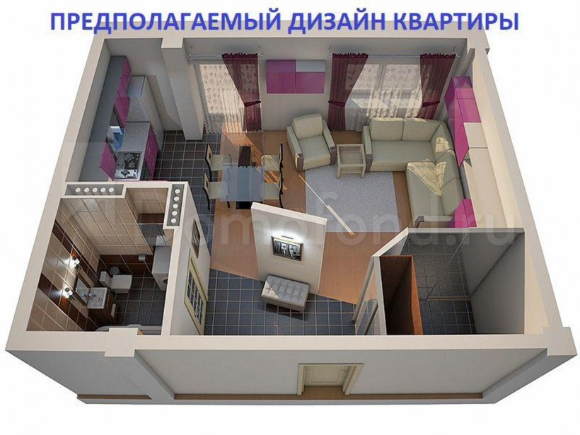 Планировка однокомнатной студии 26 кв.м