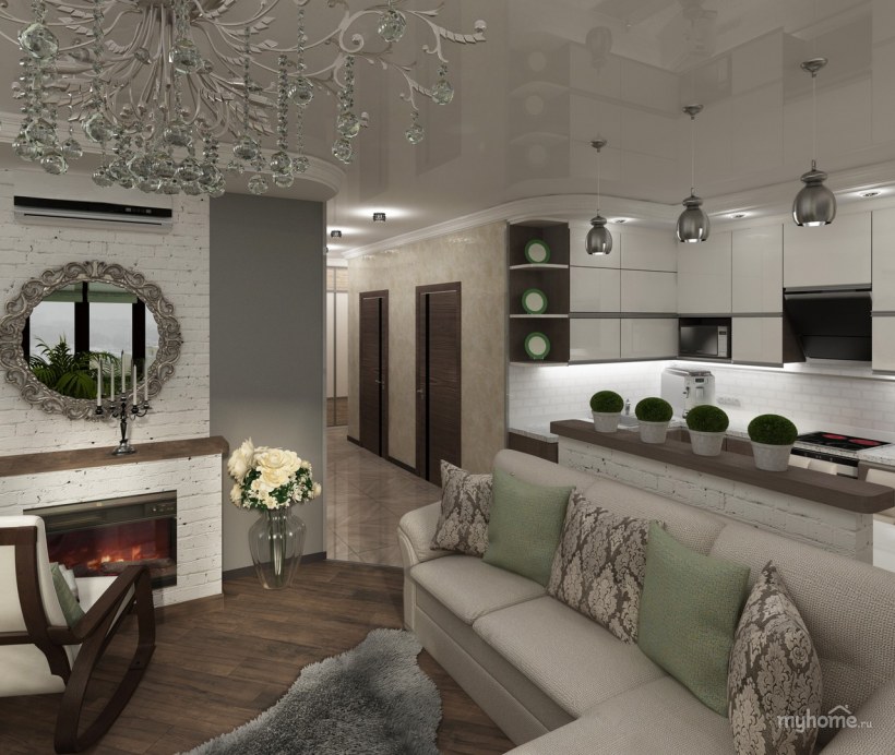 Кухня гостиная с балконом