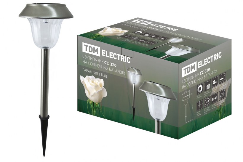 Светильник СС-320 на солнечных батареях, сталь, с выключателем, TDM sq0330-0104