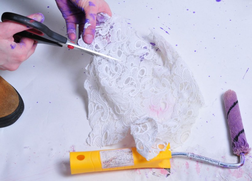 Трафарет из тюли для покраски мебели