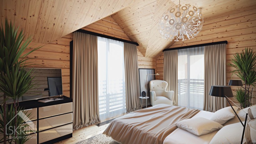 Шторы в спальню дом из бруса