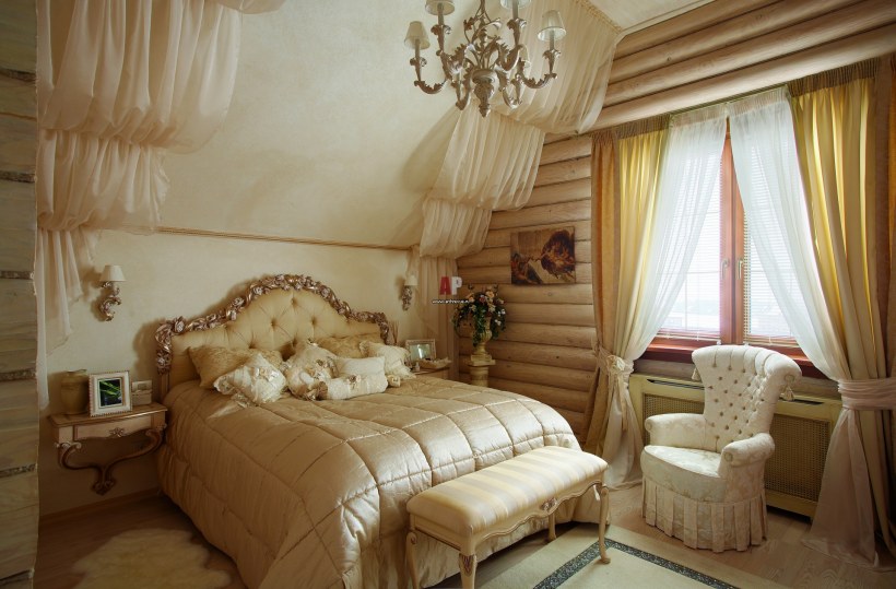 Спальни в деревянном доме из бревна