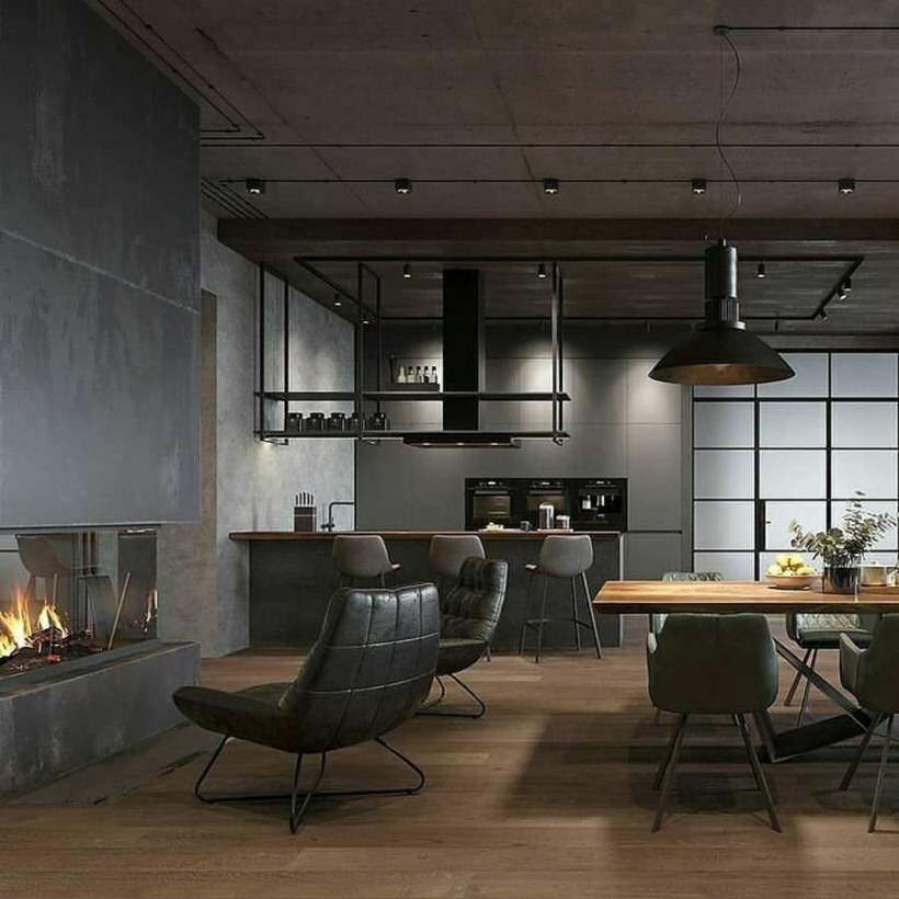 Рейки в современном стиле с нотками лофта