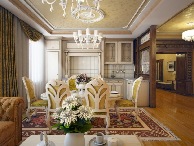 Кухня-гостиная в классическом стиле