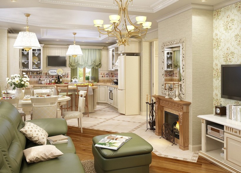 Кухня гостиная Прованс фисташковая