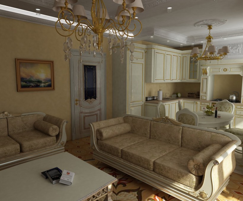 Кухня-гостиная в классическом стиле