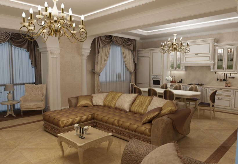 Кухня-гостиная в классическом стиле