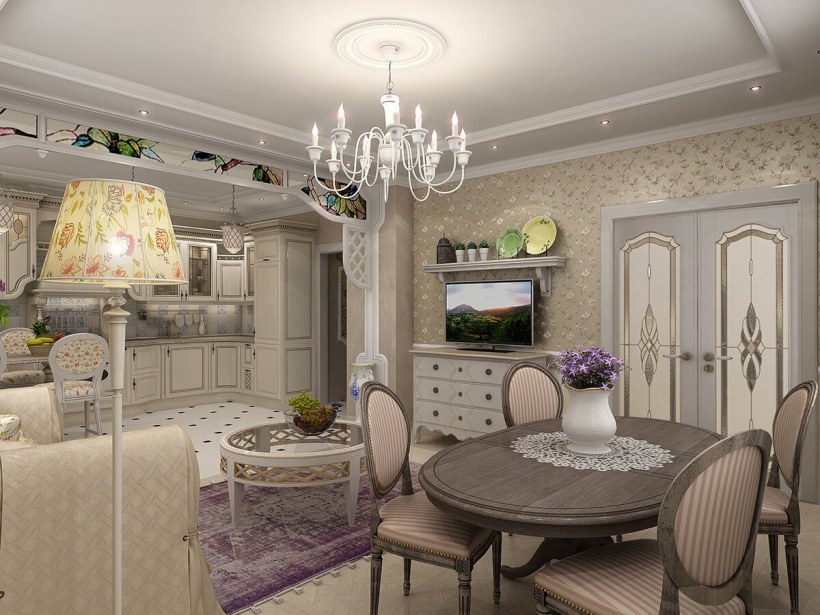 Кухня Прованс совмещенная с гостиной 18м2