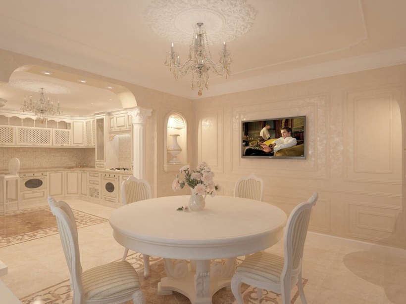 Кухня-гостиная в классическом стиле