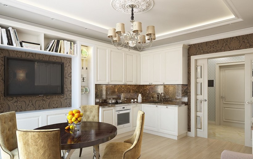 Кухня-гостиная Неоклассика 20 кв метров