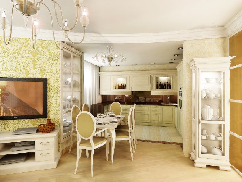 Кухня гостиная американская Неоклассика