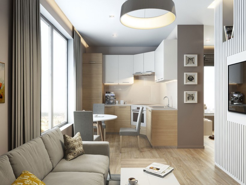 Интерьер малогабаритной кухне-гостиной