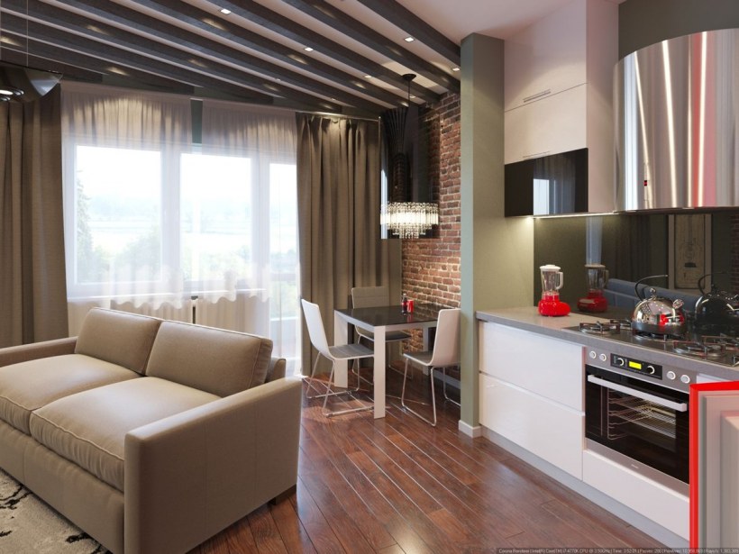 Гостиная студия с кухней