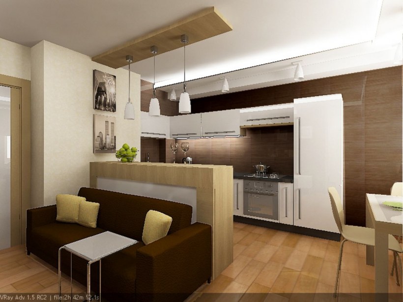 Кухня с гостинной в малогабаритной квартире