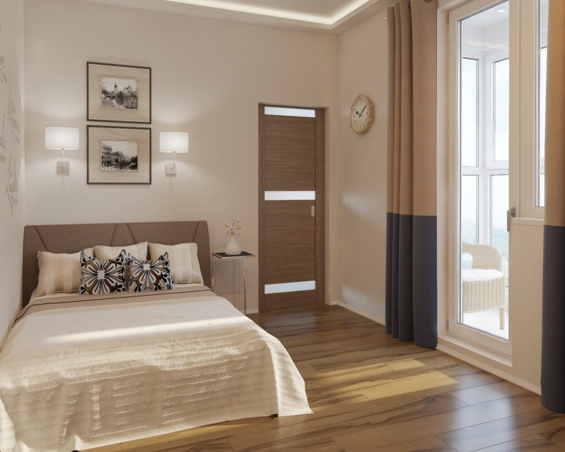 Интерьер кровать в углу